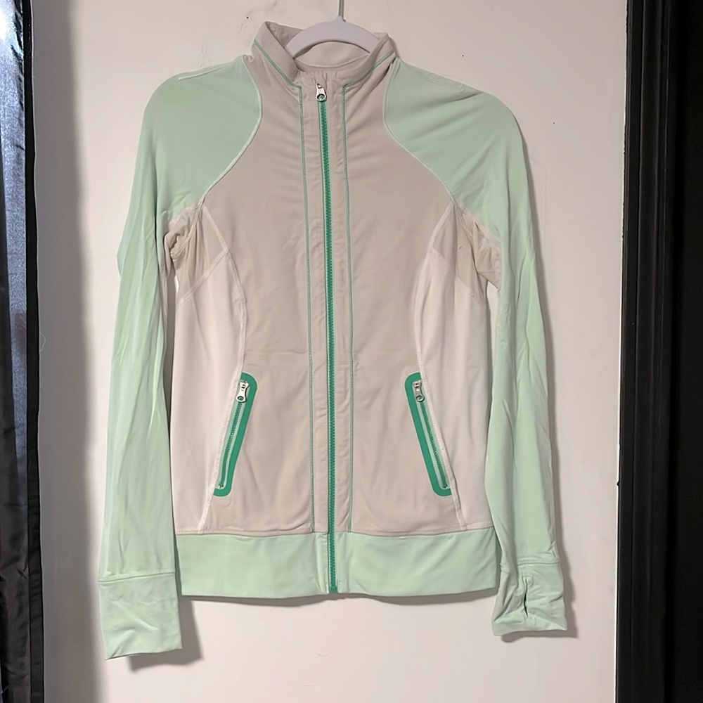 Lululemon athletic jacket mint/lt grey, size 6
